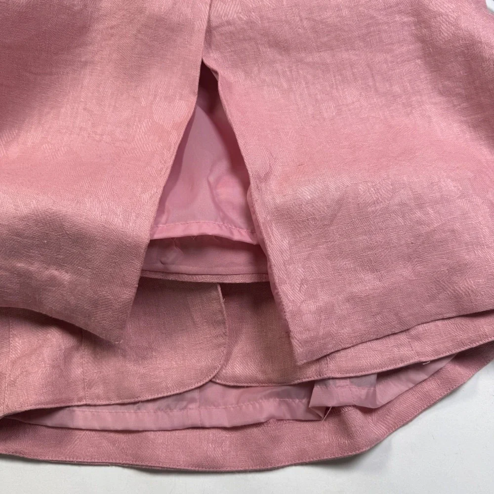 Vintage 2-Piece Suit Embroidered Pink Linen Blend Pencil Skirt Set 10 Lined Chic